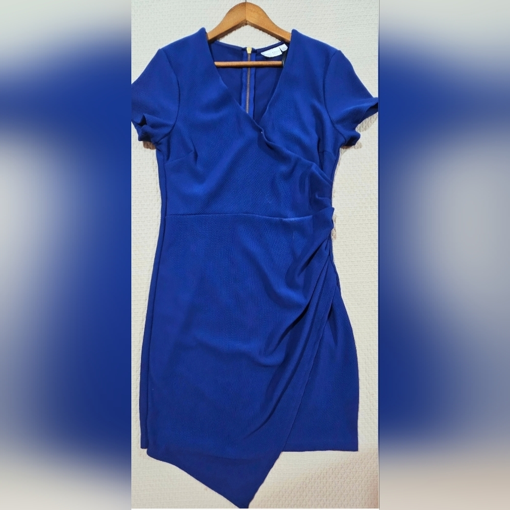 Bisou Bisou Cobalt Blue Ruched Sheath Cocktail Dress Size 14 - Picture 10 of 10